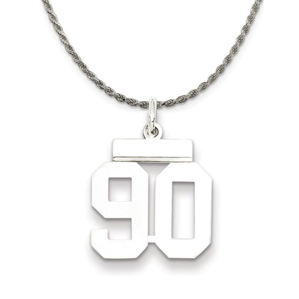 Sterling Silver Athletic Lg Polished Number 90 Necklace - 26 Inch